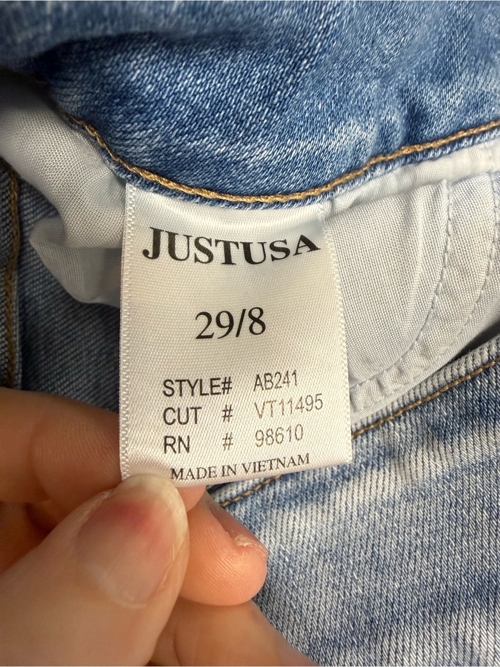 Just USA Light Blue Denim Jeans size 8/29 wide waist band double button no rips - Picture 8 of 9